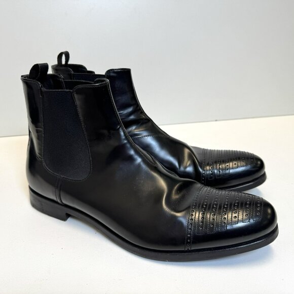 Prada Chelsea Half Boot Shoes Black Leather Pull On Mens US Size 9.5 - Picture 1 of 14